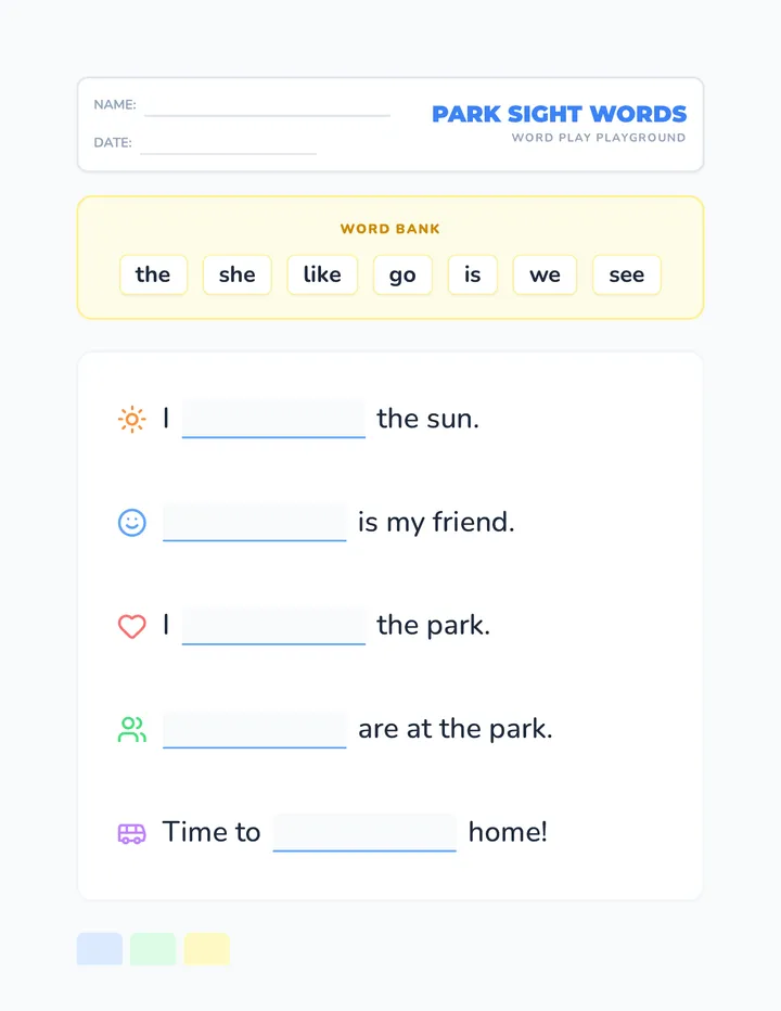 Sight Word Park Worksheet
