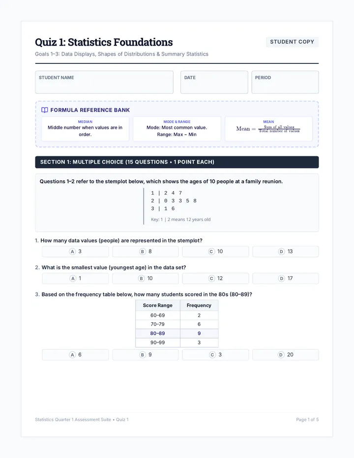 Statistics Quiz 1 Student Handout