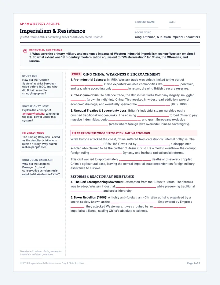 Imperialism Resistance Cornell Notes