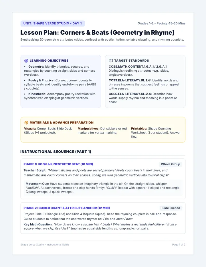 Corner Beats Lesson Plan