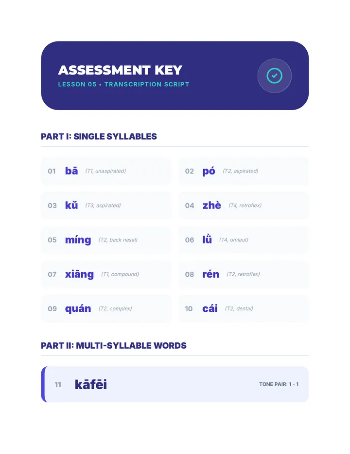 Pinyin Final Exam Key