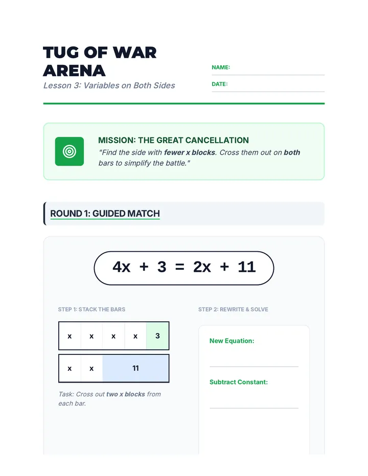 Tug of War Arena Worksheet