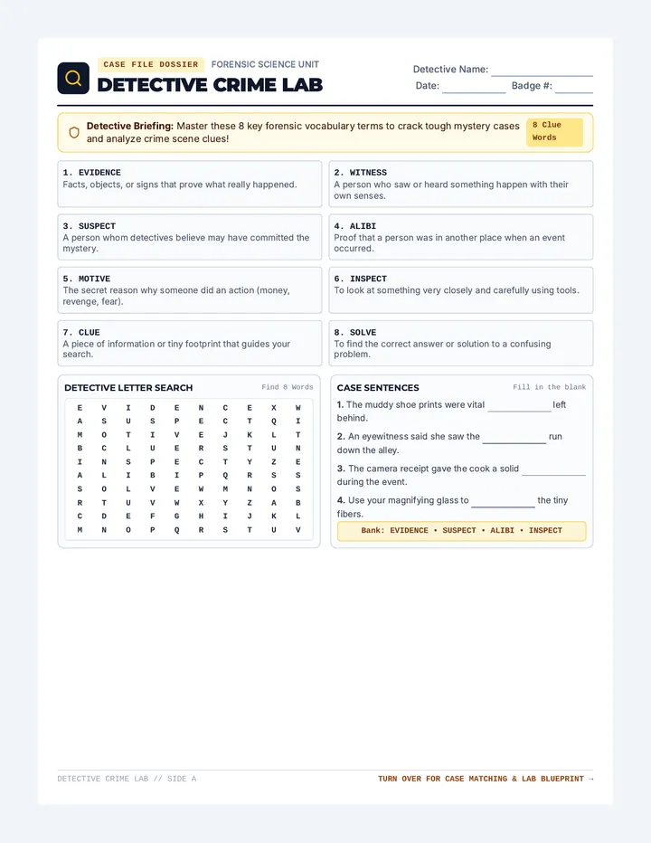 Detective Crime Lab Vocabulary Worksheet
