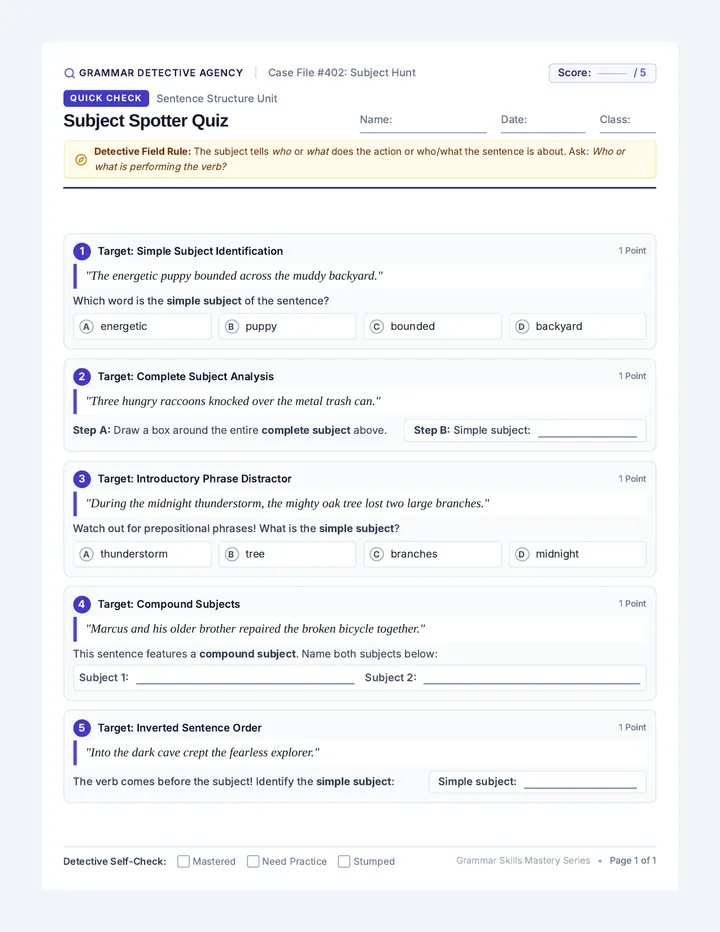 Subject Spotter Quiz