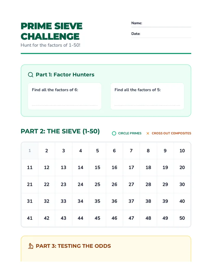 Prime Sieve Worksheet