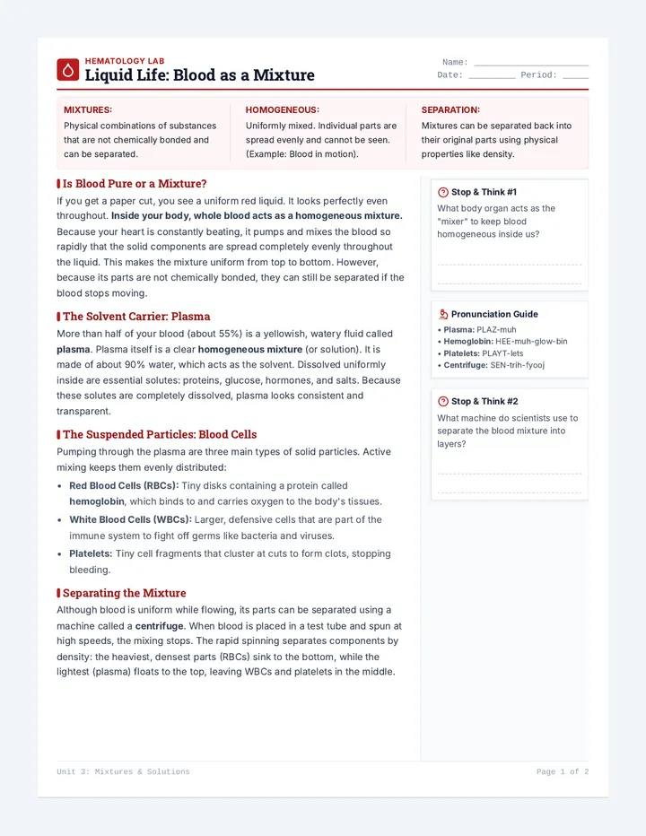 Liquid Life Worksheet