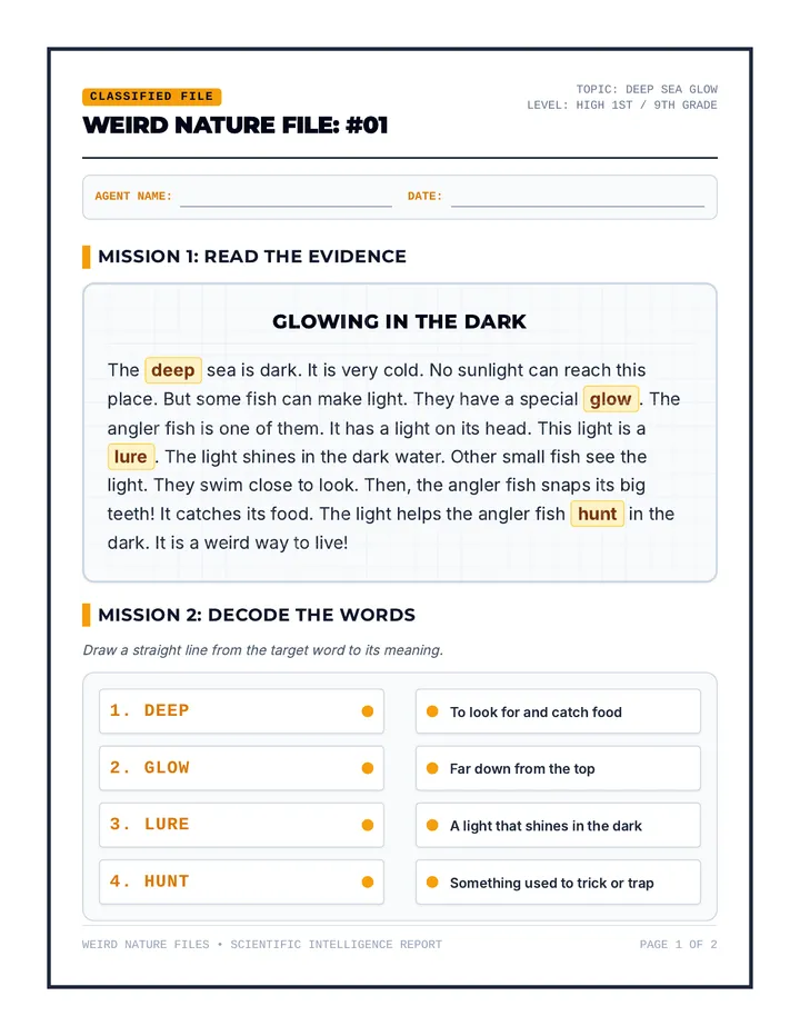 Deep Sea Glow Worksheet