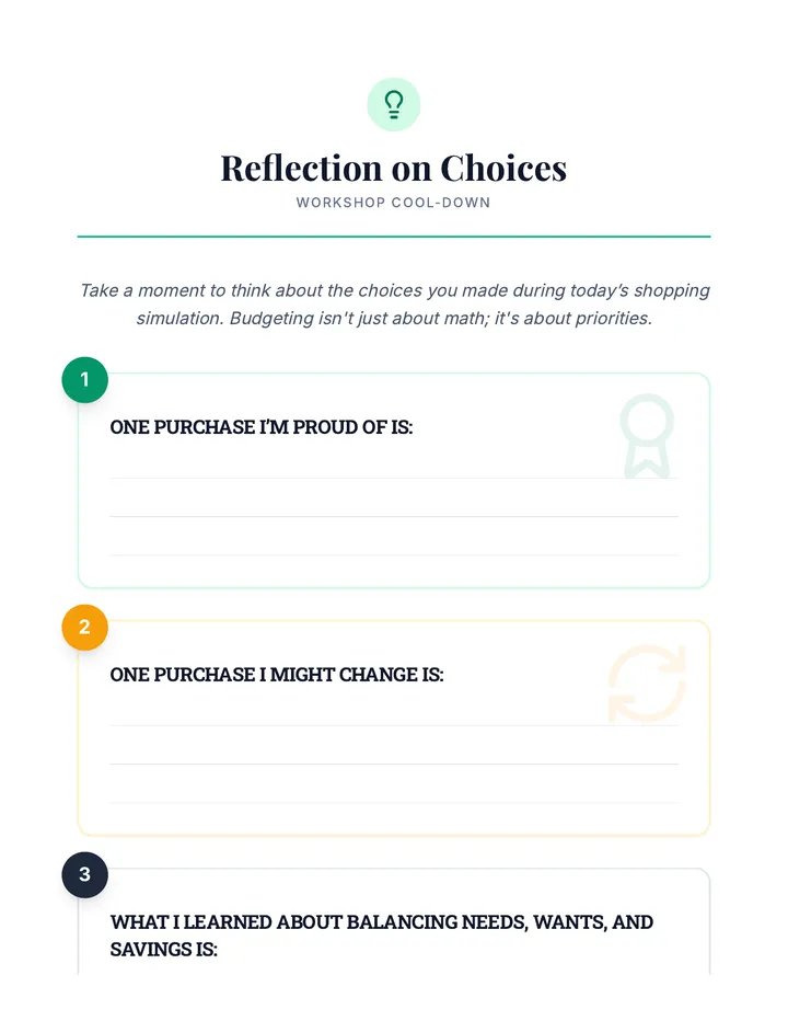 Reflection on Choices Prompt Cards