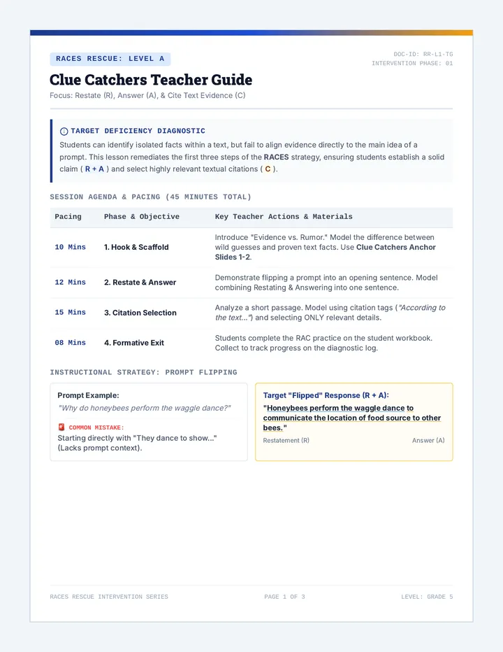 Clue Catchers Teacher Guide