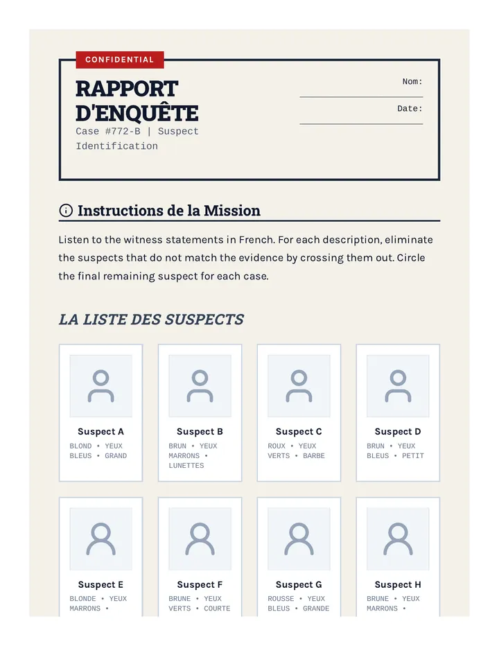 Suspect Lineup Worksheet