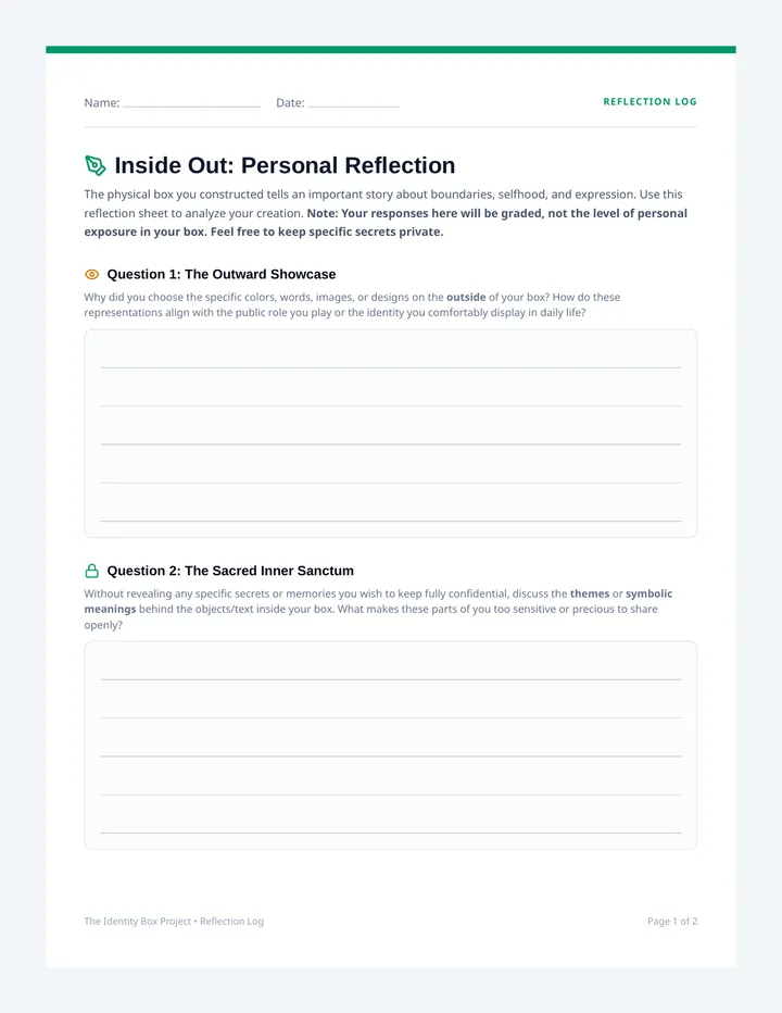 Identity Box Reflection Worksheet