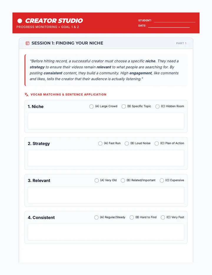 Creator Studio Progress Tracker Worksheet