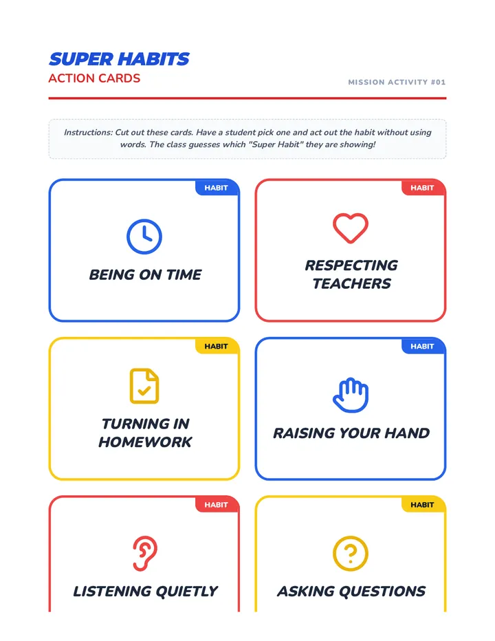 Good Habits Cards Worksheet