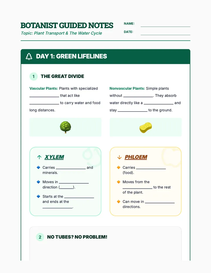 Botanist Guided Notes Worksheet