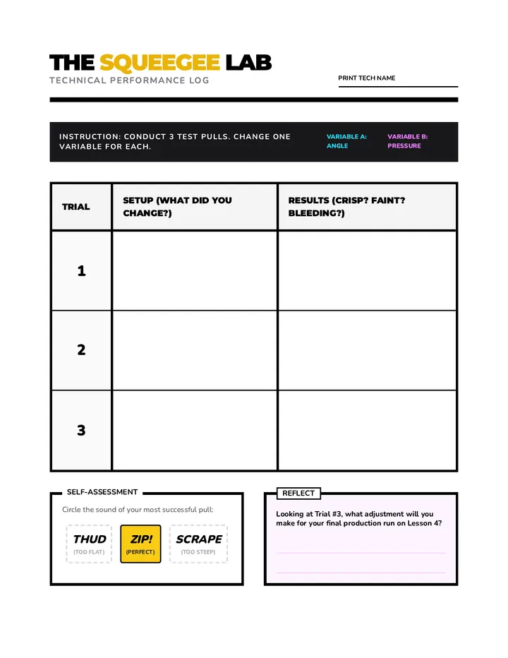 Squeegee Lab Log Sheet