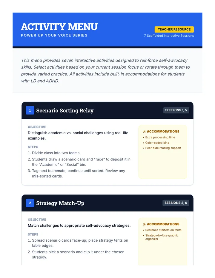 Power Up Activities Menu