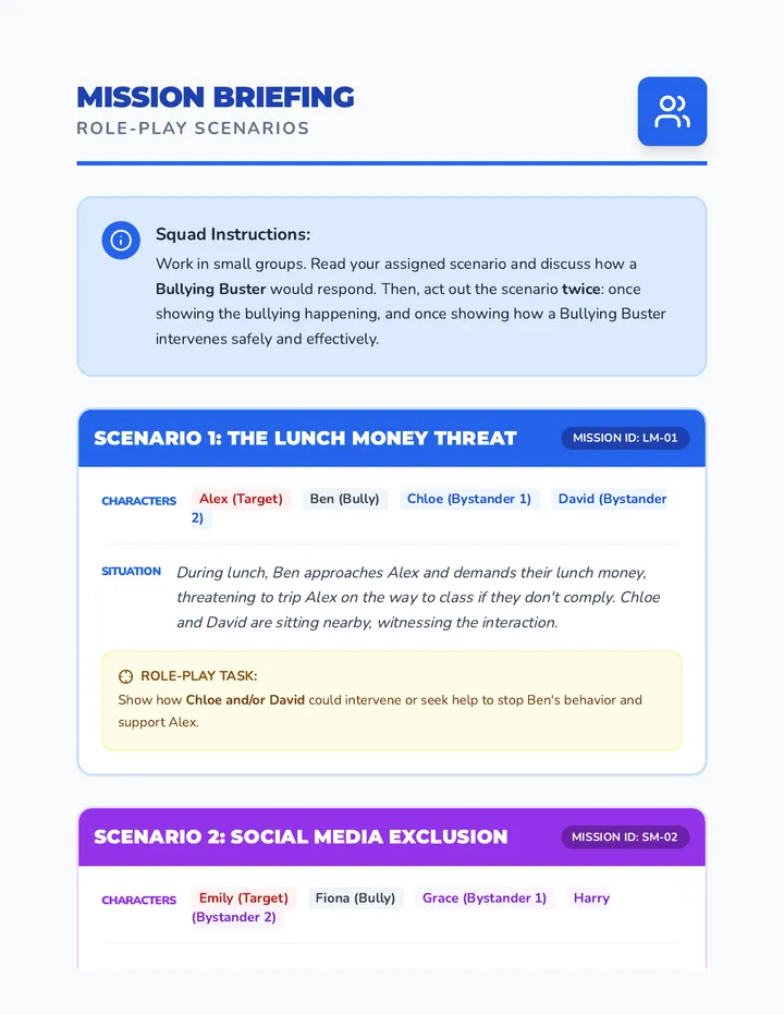 Bullying Buster Role-Play Scenarios