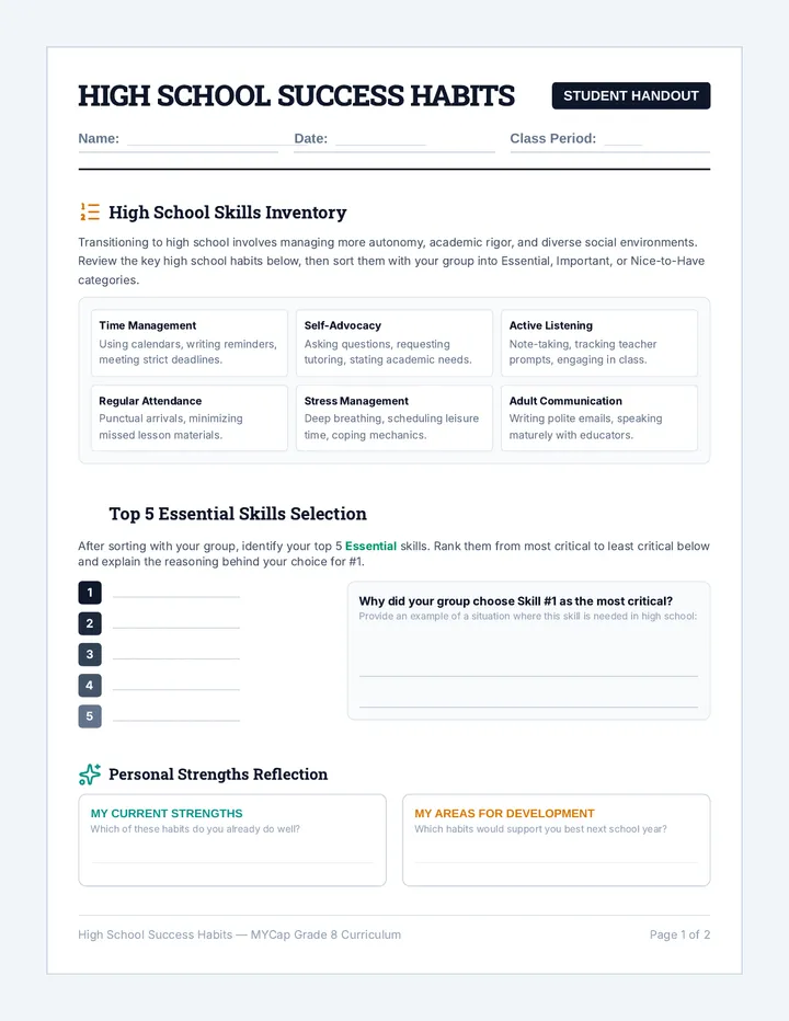 Success Skills Worksheet