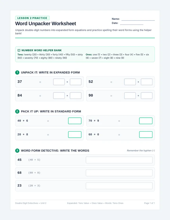 Word Unpacker Worksheet