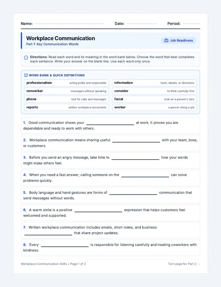 Workplace Communication Worksheet