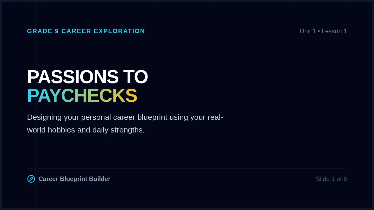 Passions to Paychecks Slide Deck