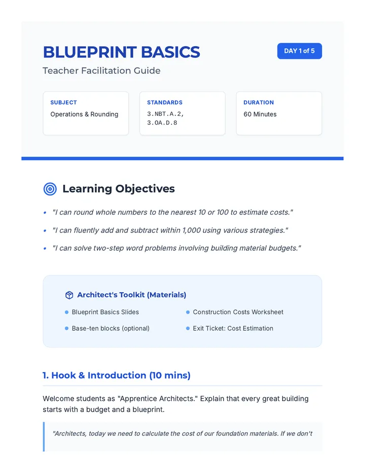 Blueprint Basics Teacher Guide