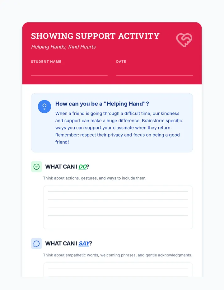 Showing Support Activity Sheet