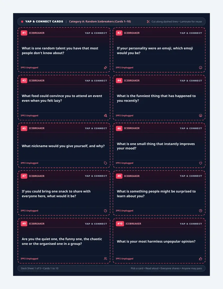 Yap and Connect Conversation Cards