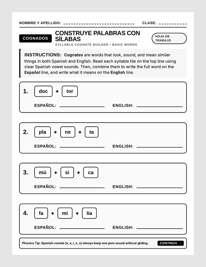Cognate Syllables Activity
