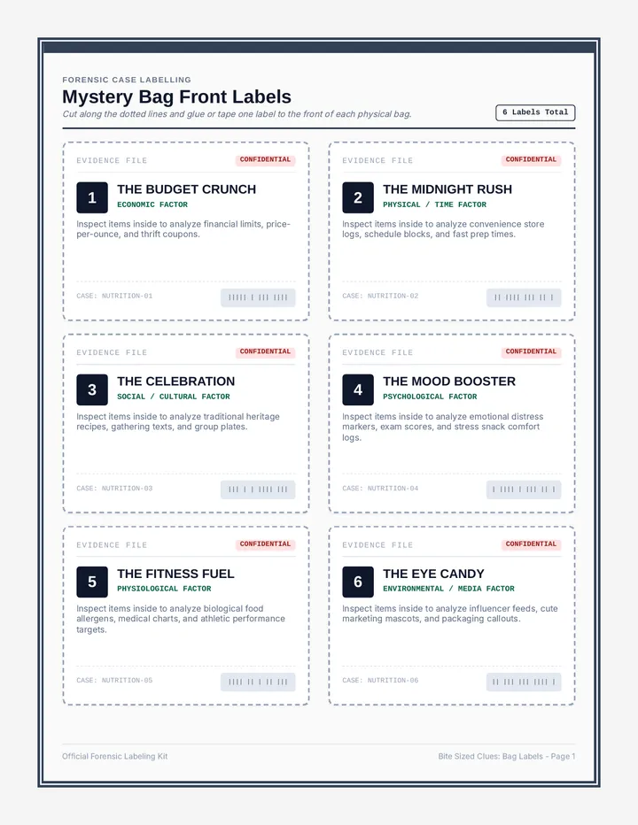Bite Sized Clues Bag Labels
