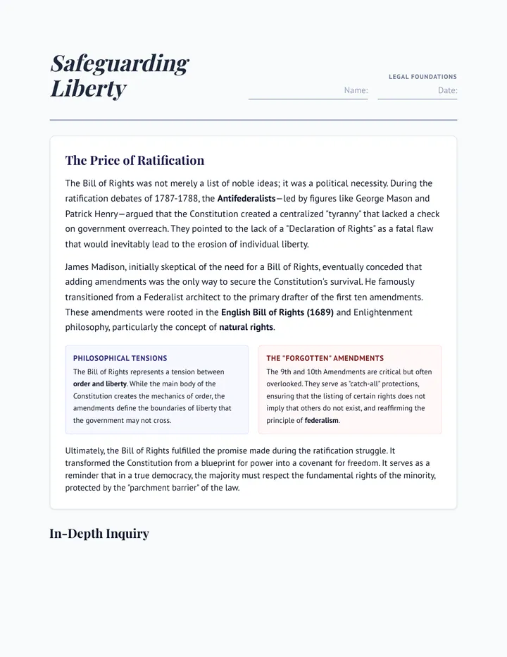 Safeguarding Liberty Worksheet