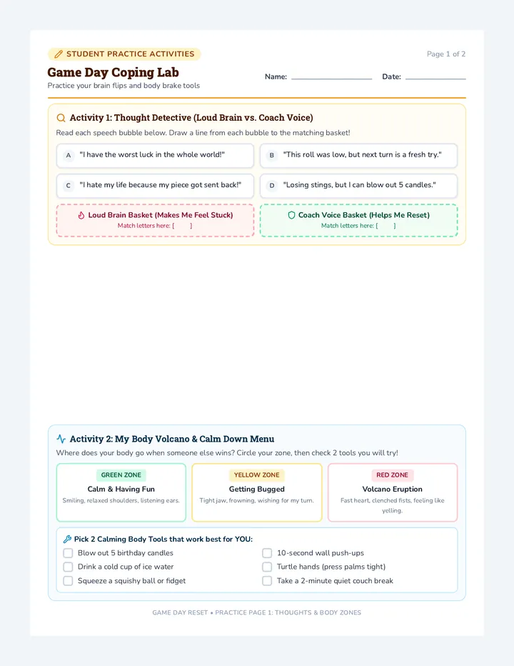 Game Coping Practice Activities