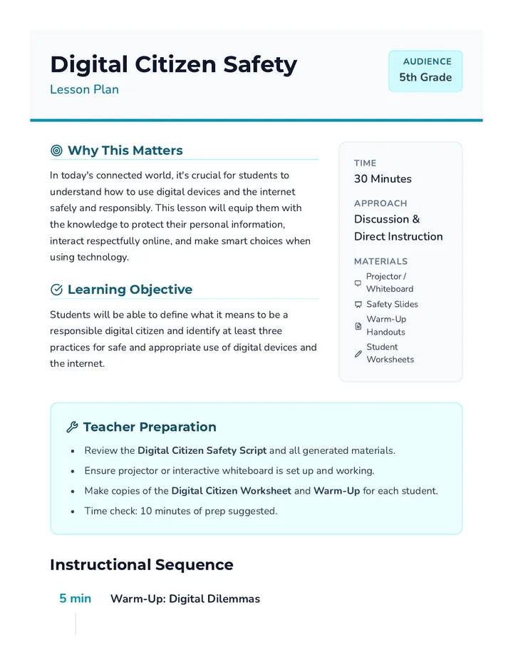 Digital Safety Lesson Plan