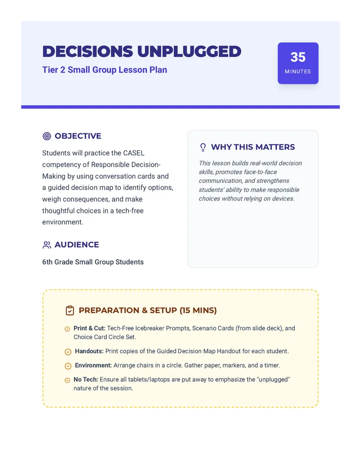 Unplugged Decision Guide Lesson Plan