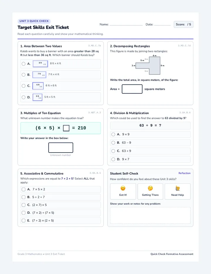 Target Five Exit Ticket