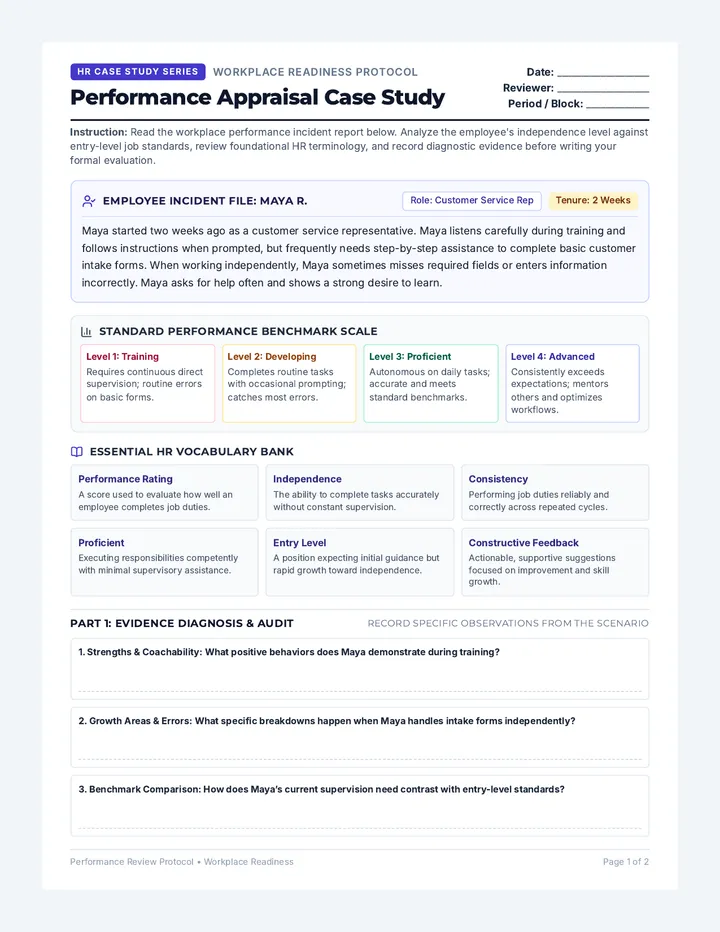 Performance Appraisal Worksheet