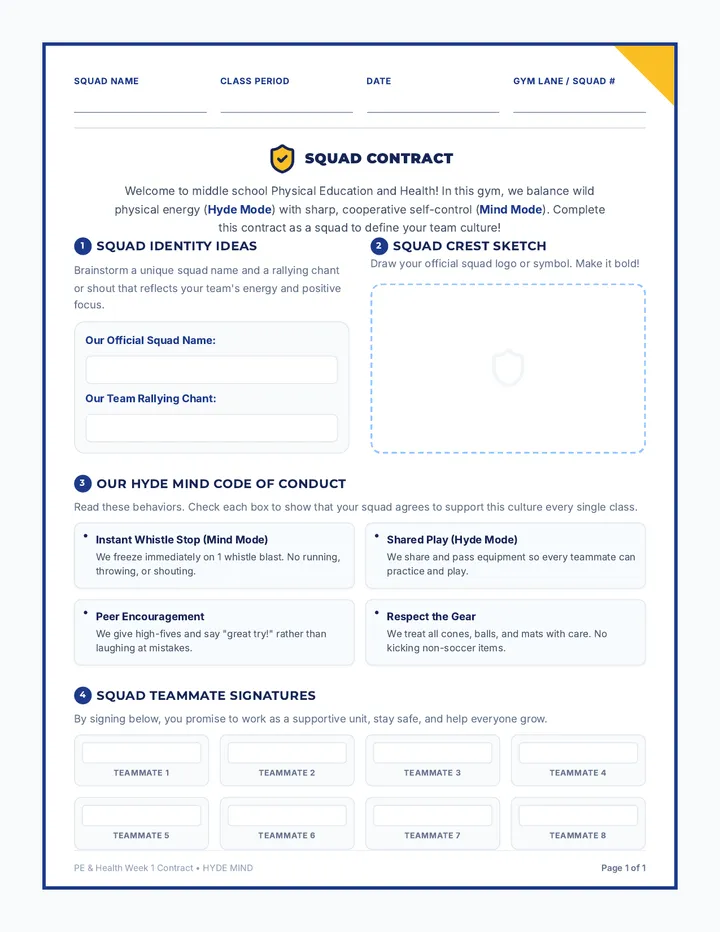 Squad Contract Worksheet