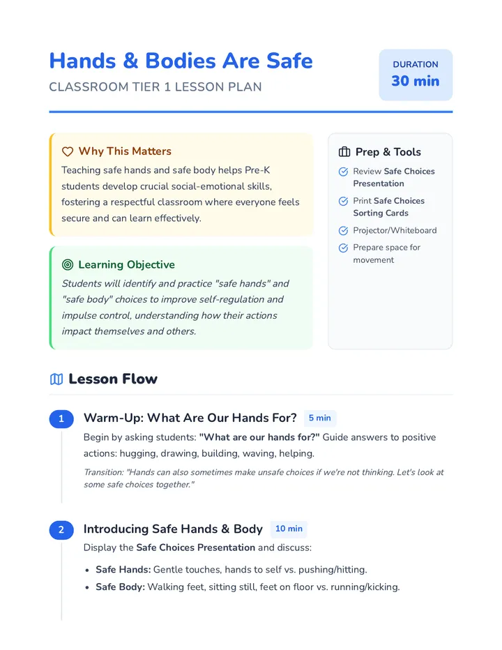 Safe Hands Lesson Plan