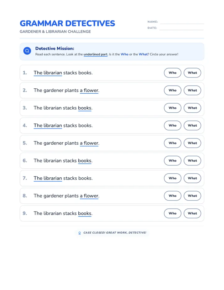 Gardener and Librarian Worksheet Shuffled