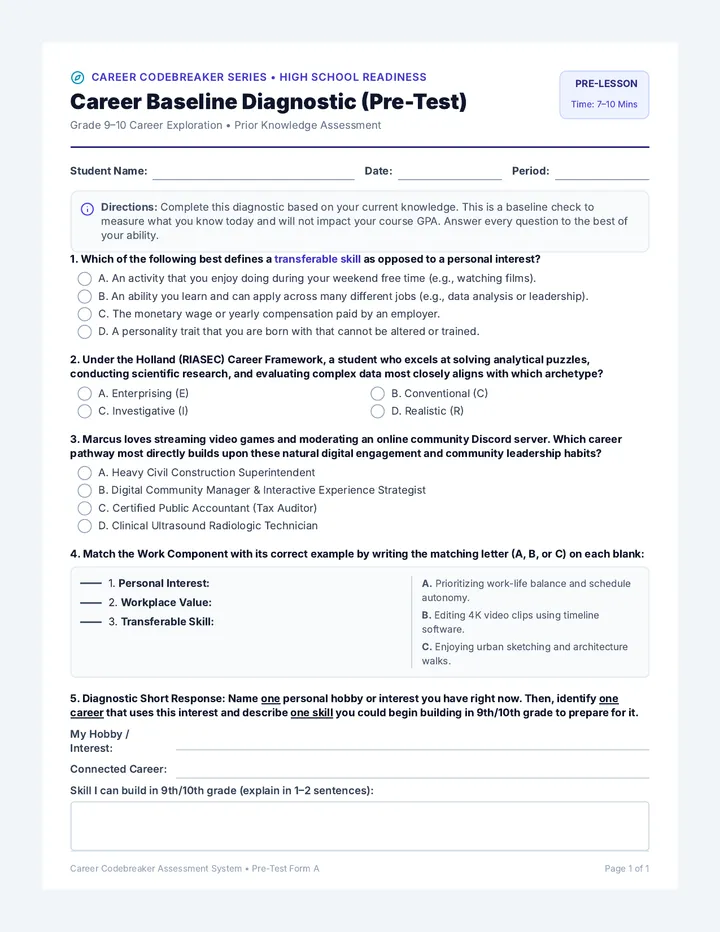 Career Codebreaker Pre Test