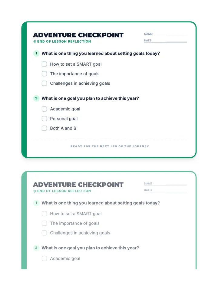 Goal Adventure Exit Ticket