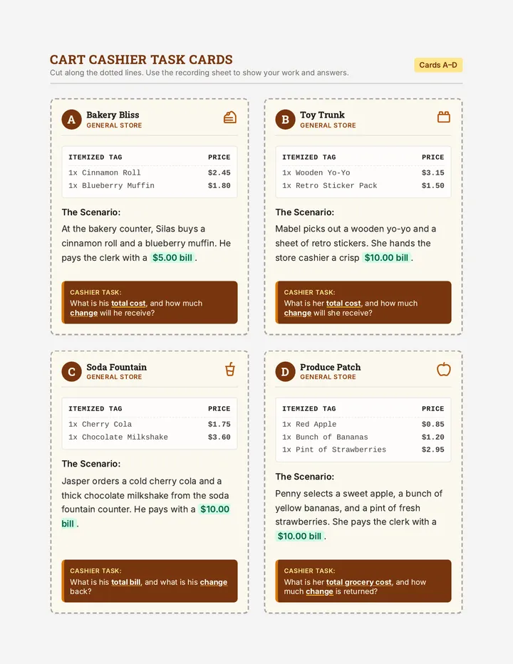 Cart Cashier Task Cards