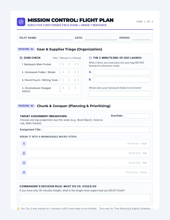 Mission Control Worksheet