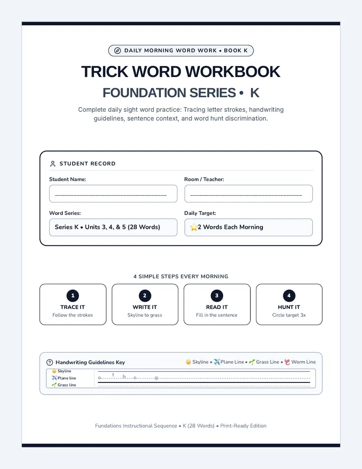 Level K Trick Words Workbook
