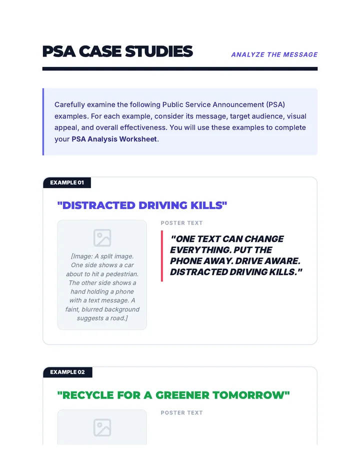 PSA Examples Reading
