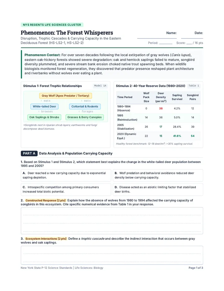 Trophic Cascade Regents Worksheet