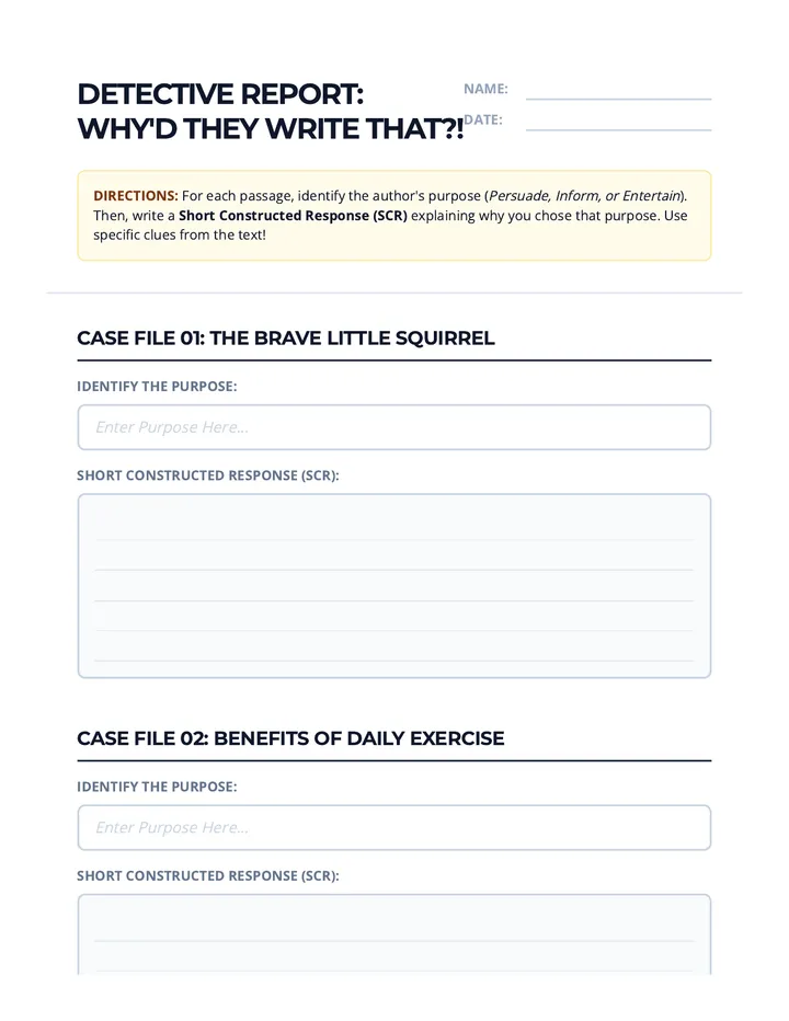 Purpose Worksheet