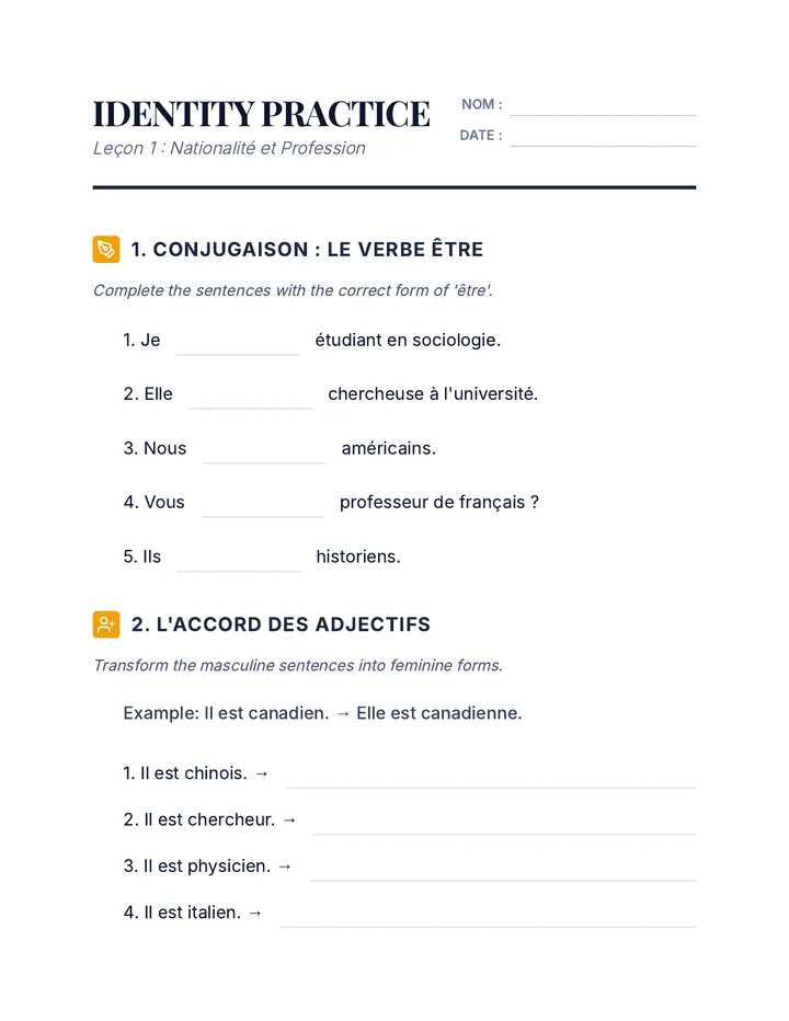Identity Practice Worksheet