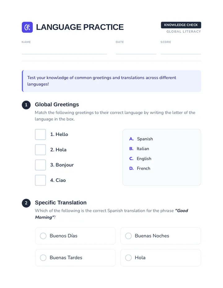 Language Practice Quiz