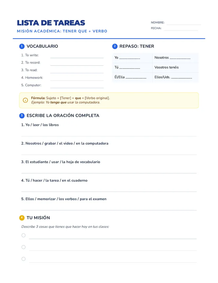 Lista Tareas Worksheet